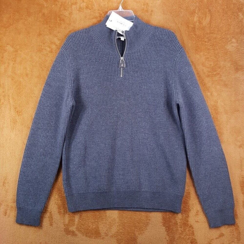 JW ANDERSON Mens Sweater XL Gray 1/4 Zip Padlock Henley 100% Sheep Wool $690
